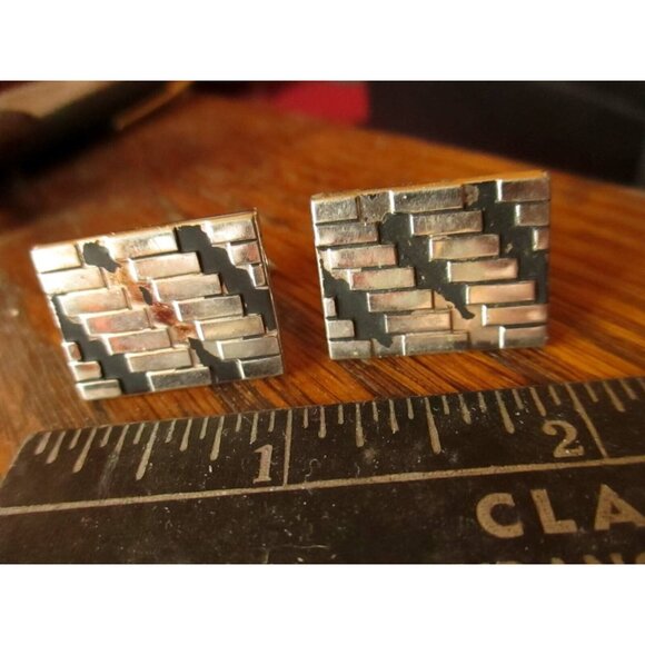 Vintage MCM Cufflinks Set Mens SWANK Silvertone Rectangle Estate - Picture 1 of 3